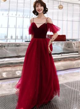 Picture of Charming Wine Red Color Straps Long Evening Party Dress, A-line Straps Prom Dress